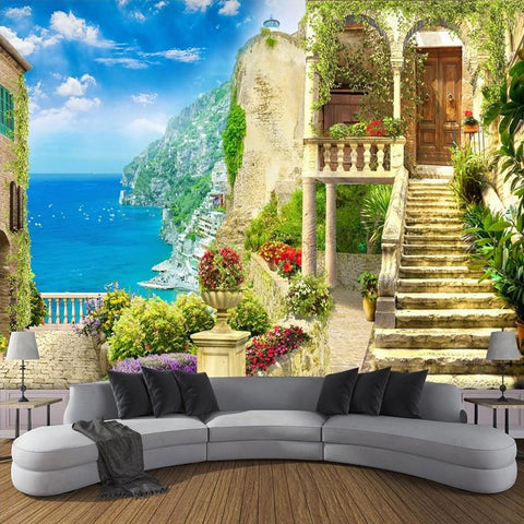 Image of Beautiful Mediterranean Villa Wallpaper Mural, Custom Sizes Available Wall Murals Maughon's 