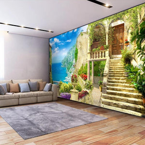 Beautiful Mediterranean Villa Wallpaper Mural, Custom Sizes Available