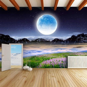 Beautiful Moon, Mountains and Water Wallpaper Mural, Custom Sizes Available