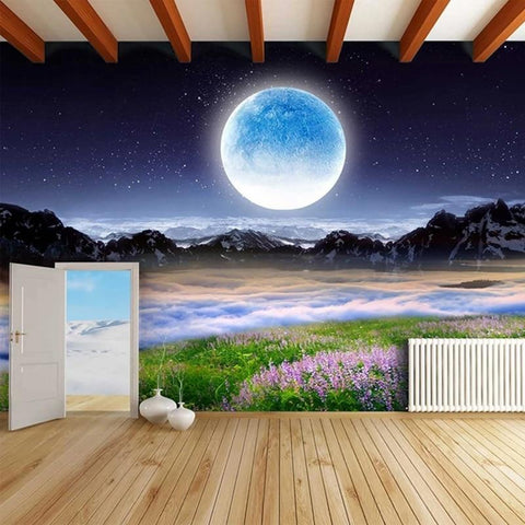 Image of Beautiful Moon, Mountains and Water Wallpaper Mural, Custom Sizes Available Wall Murals Maughon's 