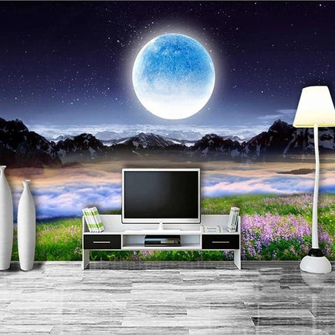 Image of Beautiful Moon, Mountains and Water Wallpaper Mural, Custom Sizes Available Wall Murals Maughon's 
