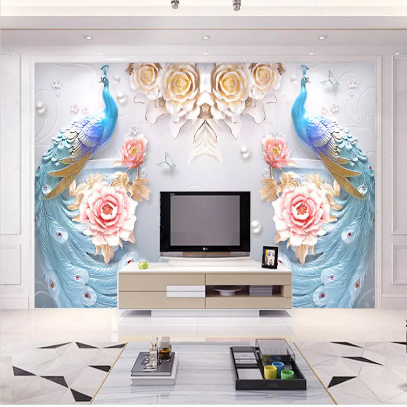 Beautiful Peacocks and Roses Wallpaper Mural, Custom Sizes Available Maughon's 