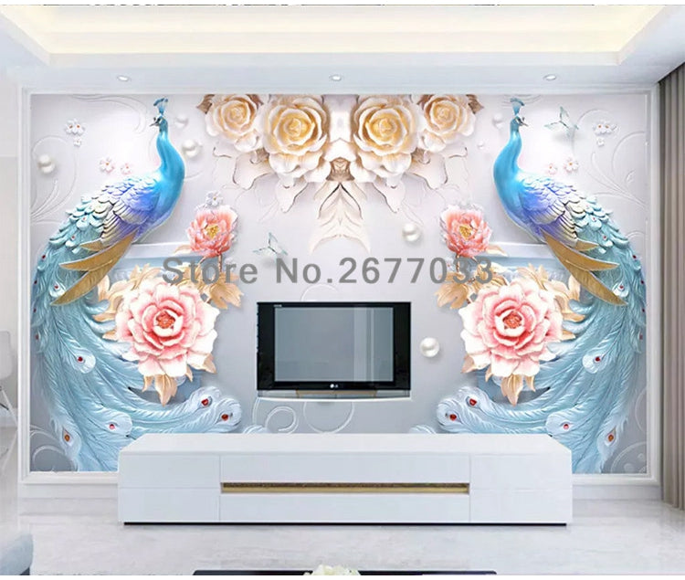 Beautiful Peacocks and Roses Wallpaper Mural, Custom Sizes Available Maughon's 