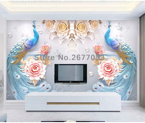 Image of Beautiful Peacocks and Roses Wallpaper Mural, Custom Sizes Available Maughon's 