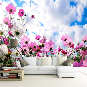 Beautiful Pink Wildflowers Wallpaper Mural, Custom Sizes Available