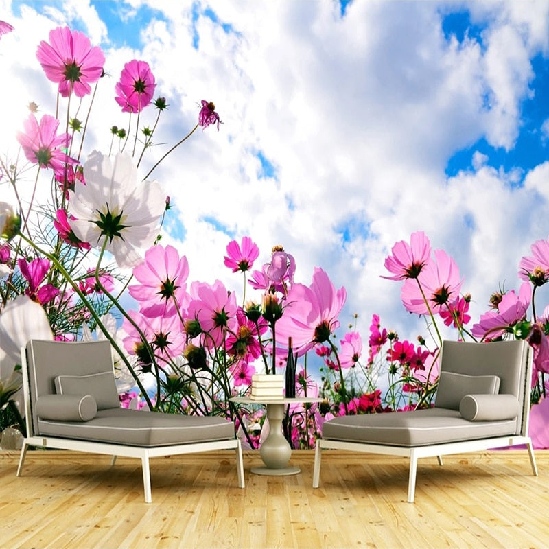 Beautiful Pink Wildflowers Wallpaper Mural, Custom Sizes Available Wall Murals Maughon's Waterproof Canvas 