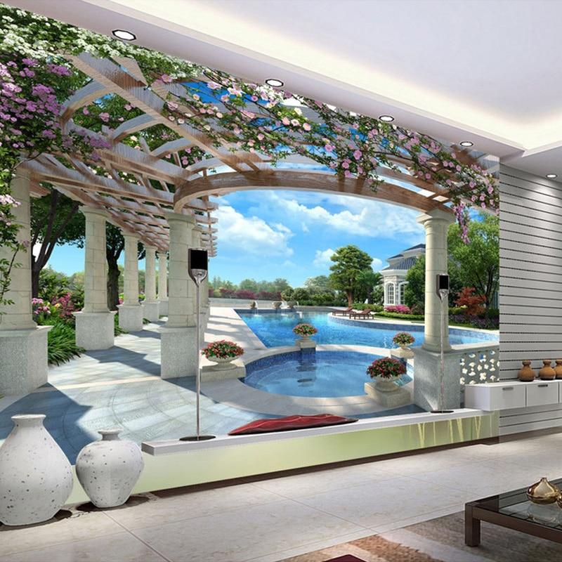 Beautiful Poolside Trellis Wallpaper Mural, Custom Sizes Available Wall Murals Maughon's 
