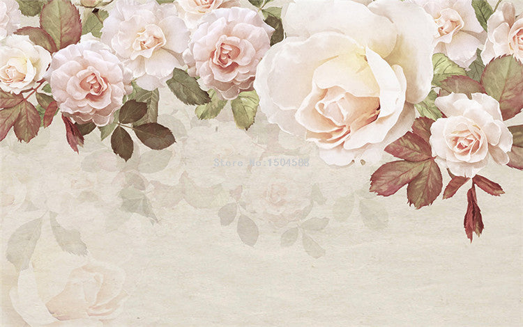 Beautiful Retro Pink Roses Garland Wallpaper Mural, Custom Sizes Available Wall Murals Maughon's 