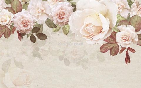 Image of Beautiful Retro Pink Roses Garland Wallpaper Mural, Custom Sizes Available Wall Murals Maughon's 