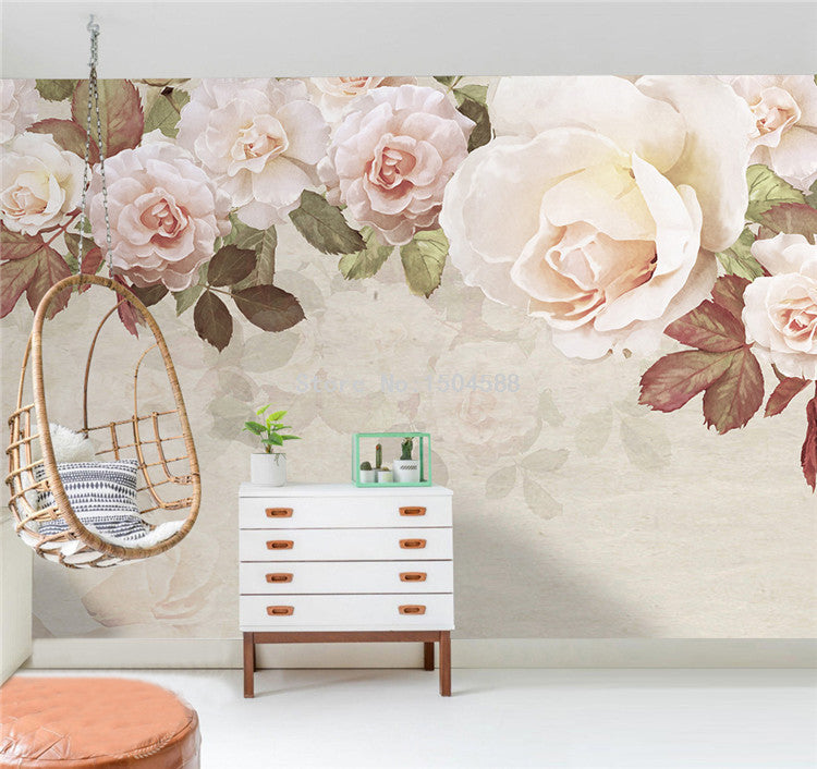 Beautiful Retro Pink Roses Garland Wallpaper Mural, Custom Sizes Available Wall Murals Maughon's 