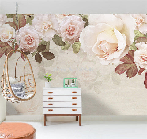 Image of Beautiful Retro Pink Roses Garland Wallpaper Mural, Custom Sizes Available Wall Murals Maughon's 