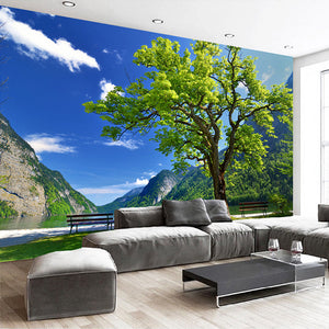 Beautiful River Valley Vista Wallpaper Mural, Customer Sizes Available