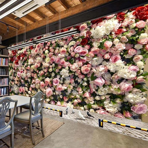 Hermoso mural de papel tapiz botánico con paredes cubiertas de rosas, tamaños personalizados disponibles