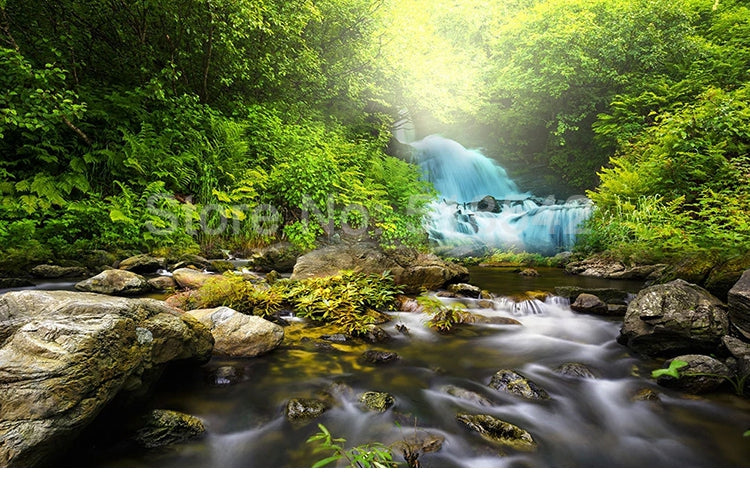 Beautiful Stream and Waterfall Landscape Wallpaper Mural, Custom Sizes Available Wall Murals Maughon's 