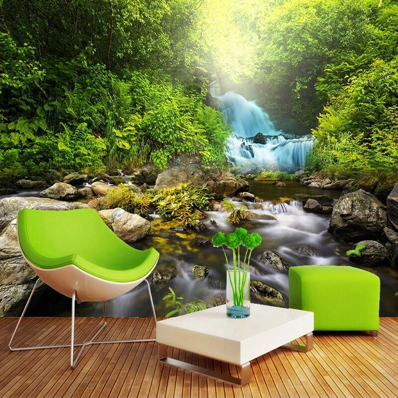 Beautiful Stream and Waterfall Landscape Wallpaper Mural, Custom Sizes Available Wall Murals Maughon's 