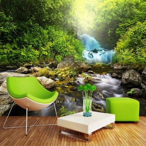Beautiful Stream and Waterfall Landscape Wallpaper Mural, Custom Sizes Available