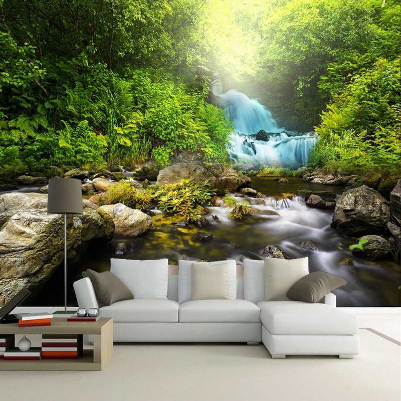 Beautiful Stream and Waterfall Landscape Wallpaper Mural, Custom Sizes Available Wall Murals Maughon's Waterproof Canvas 