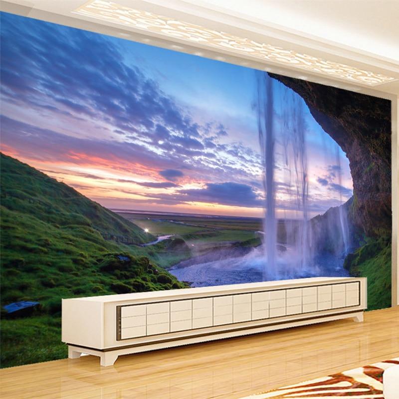 Beautiful Sunset and Waterfall Wallpaper Mural, Custom Sizes Available Maughon's 