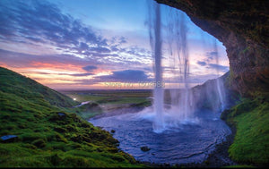 Beautiful Sunset and Waterfall Wallpaper Mural, Custom Sizes Available