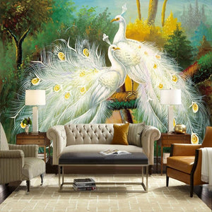 Beautiful White Peacocks Wallpaper Mural, Custom Sizes Available Wall Murals Maughon's 