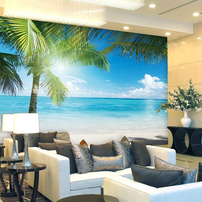 Beautiful White Sand Beach With Palms, Custom Sizes Available Wall Murals Maughon's 