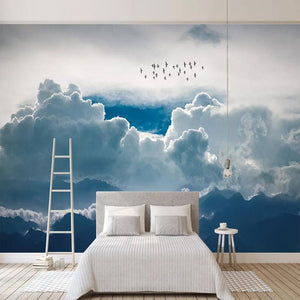 Billowing Clouds and Birds Wallpaper Mural, Custom Sizes Available Wall Murals Maughon's 