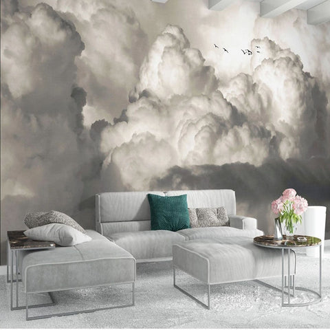 Image of Billowing White Clouds Wallpaper Mural, Custom Sizes Available Wall Murals Maughon's 