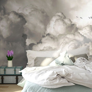 Billowing White Clouds Wallpaper Mural, Custom Sizes Available