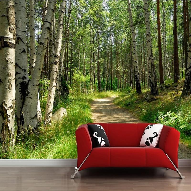 Birch Lined Dirt Path Wallpaper Mural, Custom Sizes Available Household-Wallpaper Maughon's 