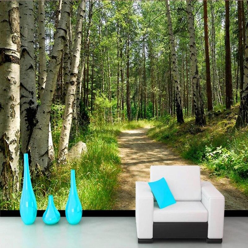 Birch Lined Dirt Path Wallpaper Mural, Custom Sizes Available Household-Wallpaper Maughon's 