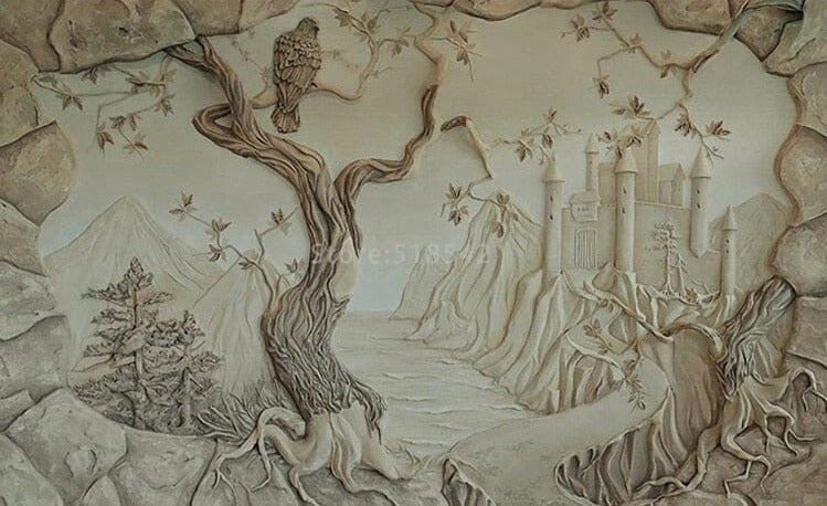 Bird on Old Tree With Castle Wallpaper Mural, Custom Sizes Available Wall Murals Maughon's 