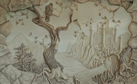 Image of Bird on Old Tree With Castle Wallpaper Mural, Custom Sizes Available Wall Murals Maughon's 