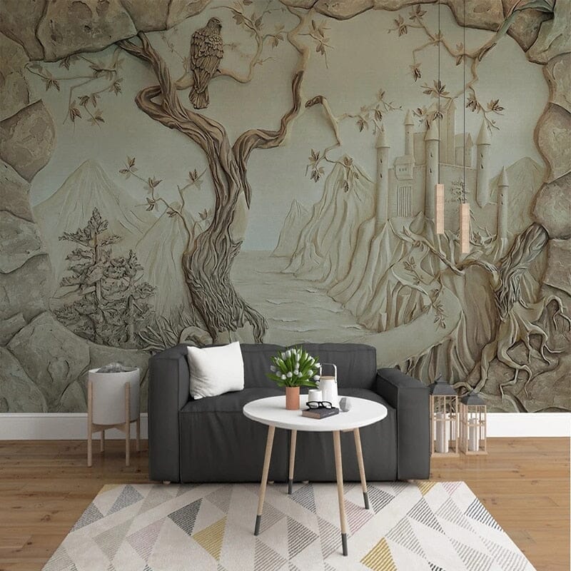 Bird on Old Tree With Castle Wallpaper Mural, Custom Sizes Available Wall Murals Maughon's Waterproof Canvas 