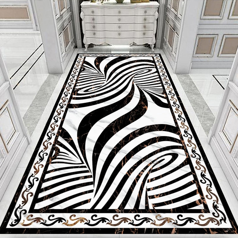 Black and White Curved Lines Floor Mural, Custom Sizes Available Floor Murals Maughon's 