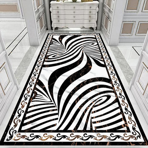 Image of Black and White Curved Lines Floor Mural, Custom Sizes Available Floor Murals Maughon's 