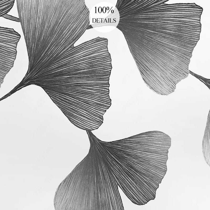 Black and White Gingko Leaves Wallpaper Mural, Custom Sizes Available Wall Murals Maughon's 