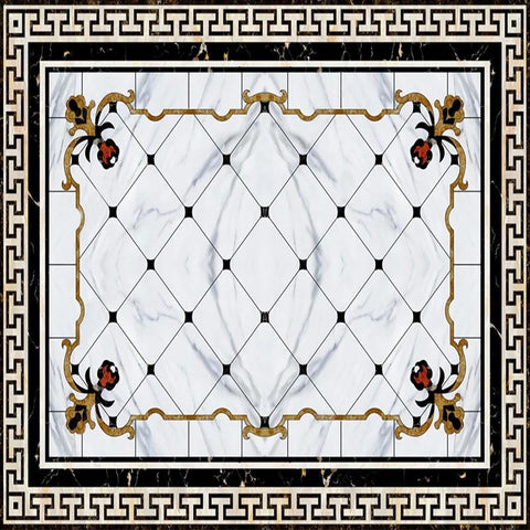 Image of Black and White Rug Pattern Self Adhesive Floor Mural, Custom Sizes Available Maughon's 