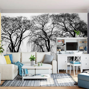 Black And White Tree Silhouettes Wallpaper Mural, Custom Sizes Available