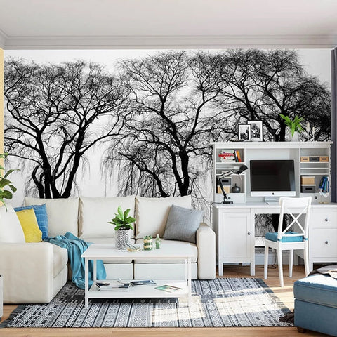 Image of Black And White Tree Silhouettes Wallpaper Mural, Custom Sizes Available Wall Murals Maughon's 