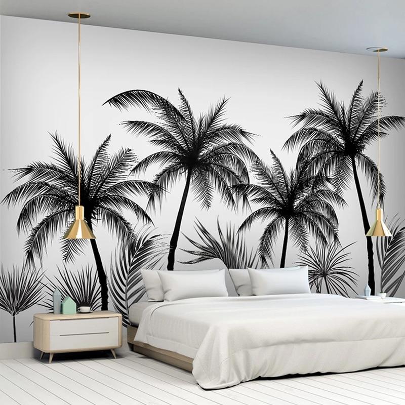 Black On White Silhouette Palm Trees Wallpaper Mural, Custom Sizes Available Maughon's 