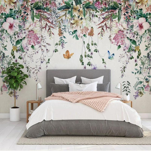 Image of Blooming Vines and Butterflies Wallpaper Mural, Custom Sizes Avaialble Household-Wallpaper Maughon's 