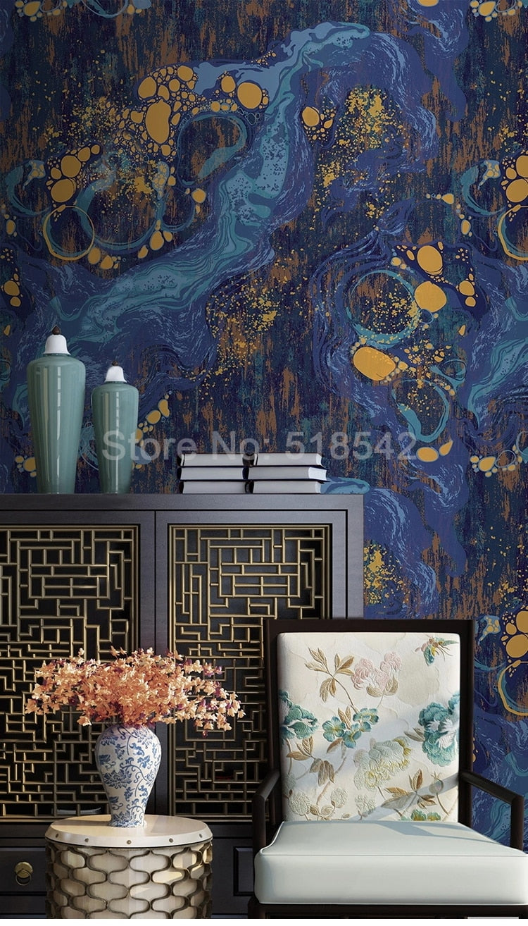 Blue and Gold Abstract Wallpaper Mural, Custom Sizes Available Wall Murals Maughon's 