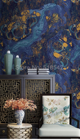 Image of Blue and Gold Abstract Wallpaper Mural, Custom Sizes Available Wall Murals Maughon's 