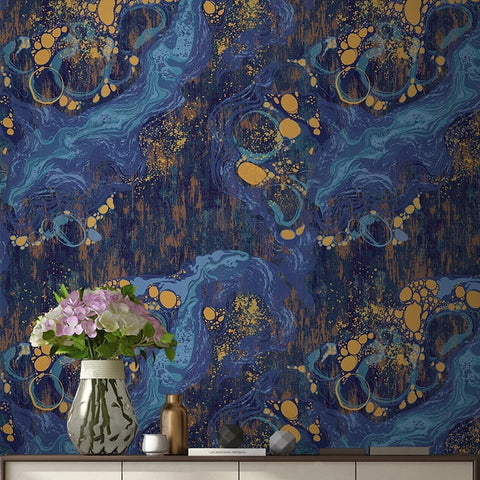 Image of Blue and Gold Abstract Wallpaper Mural, Custom Sizes Available Wall Murals Maughon's Waterproof Canvas 