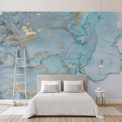 Image of Blue And Gold Marble Wallpaper Mural, Custom Sizes Available Household-Wallpaper Maughon's 