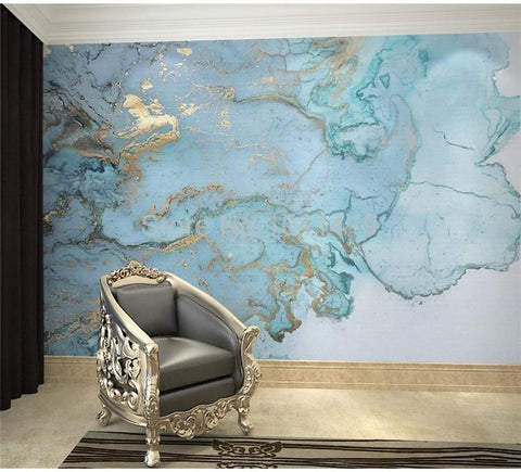 Image of Blue And Gold Marble Wallpaper Mural, Custom Sizes Available Household-Wallpaper Maughon's 