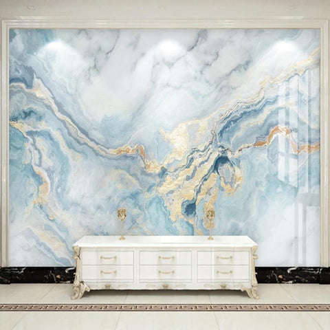 Image of Blue and Gold Marble Wallpaper Mural, Custom Sizes Available Maughon's 