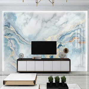 Blue and Gold Marble Wallpaper Mural, Custom Sizes Available
