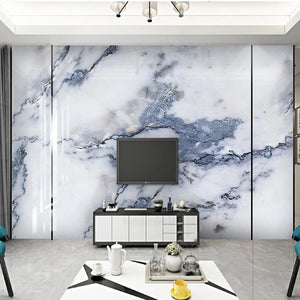 Blue and White Veined Marble Wallpaper Mural, Custom Sizes Available