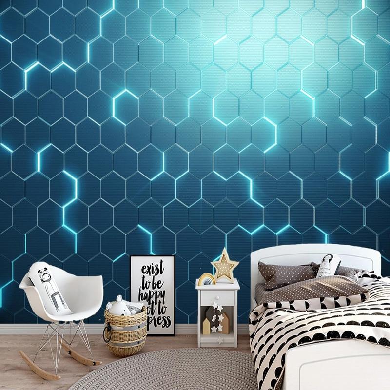 Blue Geometric Hexagon Wallpaper Mural, Custom Sizes Available Household-Wallpaper Maughon's 
